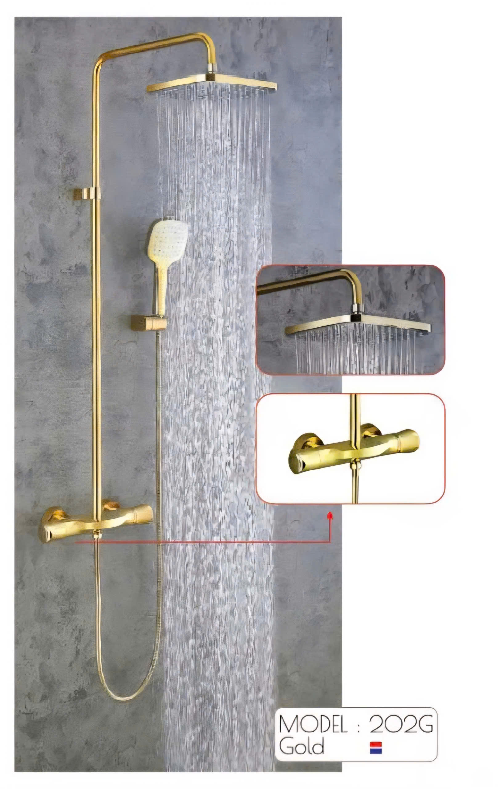 Bộ Sen Tắm Đứng Gold Luxury 202G – Củ Tròn Bát Vuông